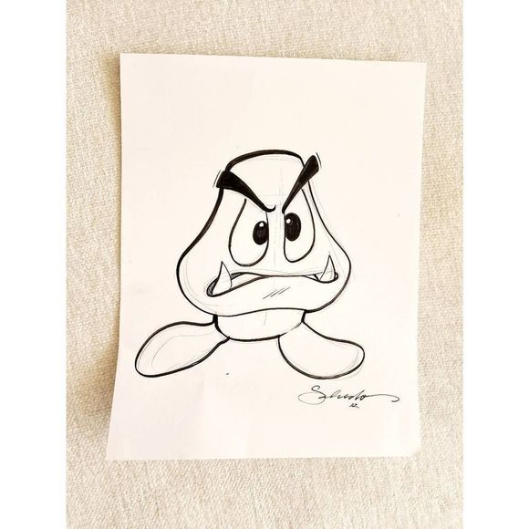 Handmade Other - Original Hand Drawn Sketch of Super Mario Goomba